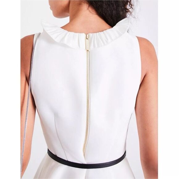 NWT Ted Baker London Ivory Qwinn ruffled Twill V-Neck Front Skater Dresss - Picture 4 of 15